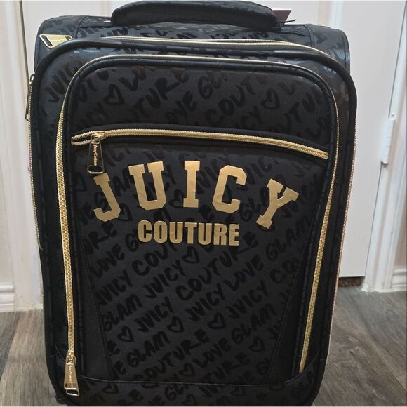 Juicy Couture Glam Gold Juicy Logo Soft Side Expandable Spinner Carry-On Luggage - Picture 3 of 10